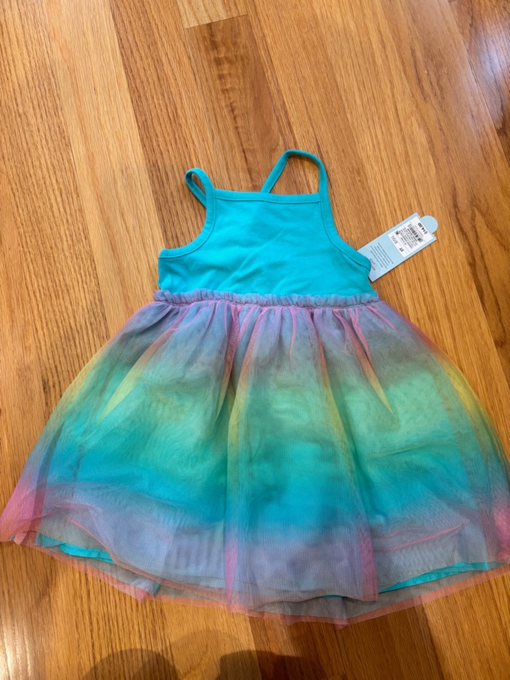 Cat & Jack Teal Tank Dress with Rainbow Tulle Skirt